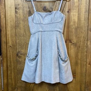 BCBG MaxAzria Mini Dress Crinkle Gray Strapless Cocktail Dress